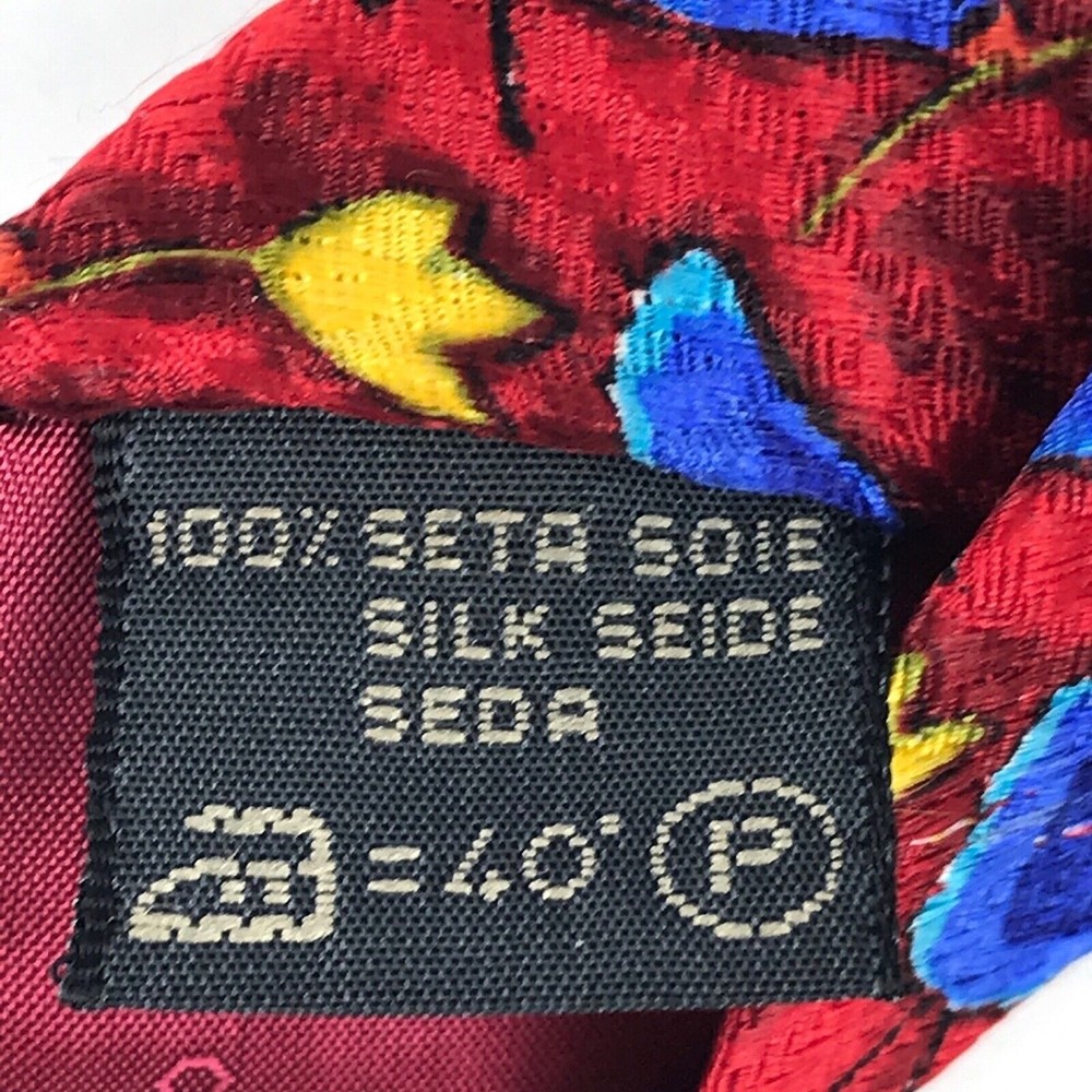 Ermenegildo Zegna 100% Silk Tie Red Birds Bird Heart Leaves Animals Necktie 57" - Picture 4 of 12
